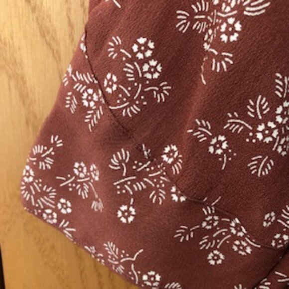 Vintage 1940s Rayon Dress Floral Reddish Brown V Neck Shoulder Gathers 14 Large - Picture 6 of 9